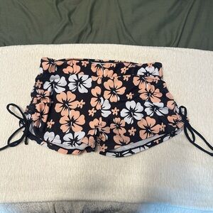 Floral Black and Peach boy shorts swim bottom. Black and peach. NEVER WORN. XL